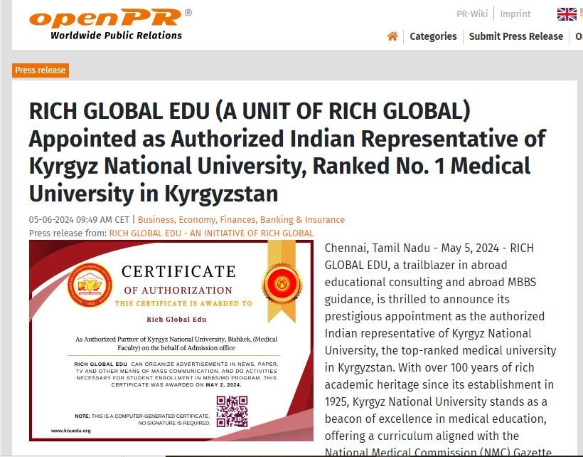 RICH GLOBAL EDU IN THE MEDIA_A TOP ABROAD EDUCATIONAL CONSULTANCY IN CHENNAI, TAMILNADU_BEST ABROAD MBBS CONSULTANCY IN CHENNAI, TAMILNADU_DIRECT INDIAN ADMISSION PARTNER FOR MEDICAL COLLEGES IN RUSSIA, KYRGYZSTAN, UZBEKISTAN