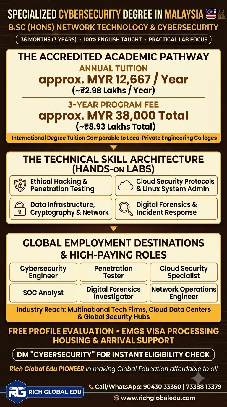 Study Bachelor of Computer Science (Honours) in Network Technology and Cybersecurity at Lincoln University College, Malaysia. Explore a 3-year undergraduate degree after Class 12 covering network security, ethical hacking, digital forensics, cloud security, and cybersecurity career pathways.