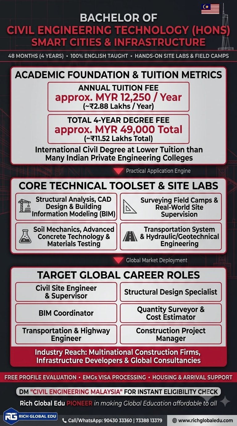 Study Bachelor of Civil Engineering Technology with Honours at Lincoln University College, Malaysia. Explore a 4-year undergraduate engineering degree after Class 12 covering structural analysis, construction management, surveying, geotechnical engineering, building materials, and infrastructure development.